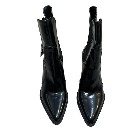 Zara Patent Vegan Leather Slip On Block Heeled Pointed Toe Boots Size 8 NWT - Picture 2 of 8